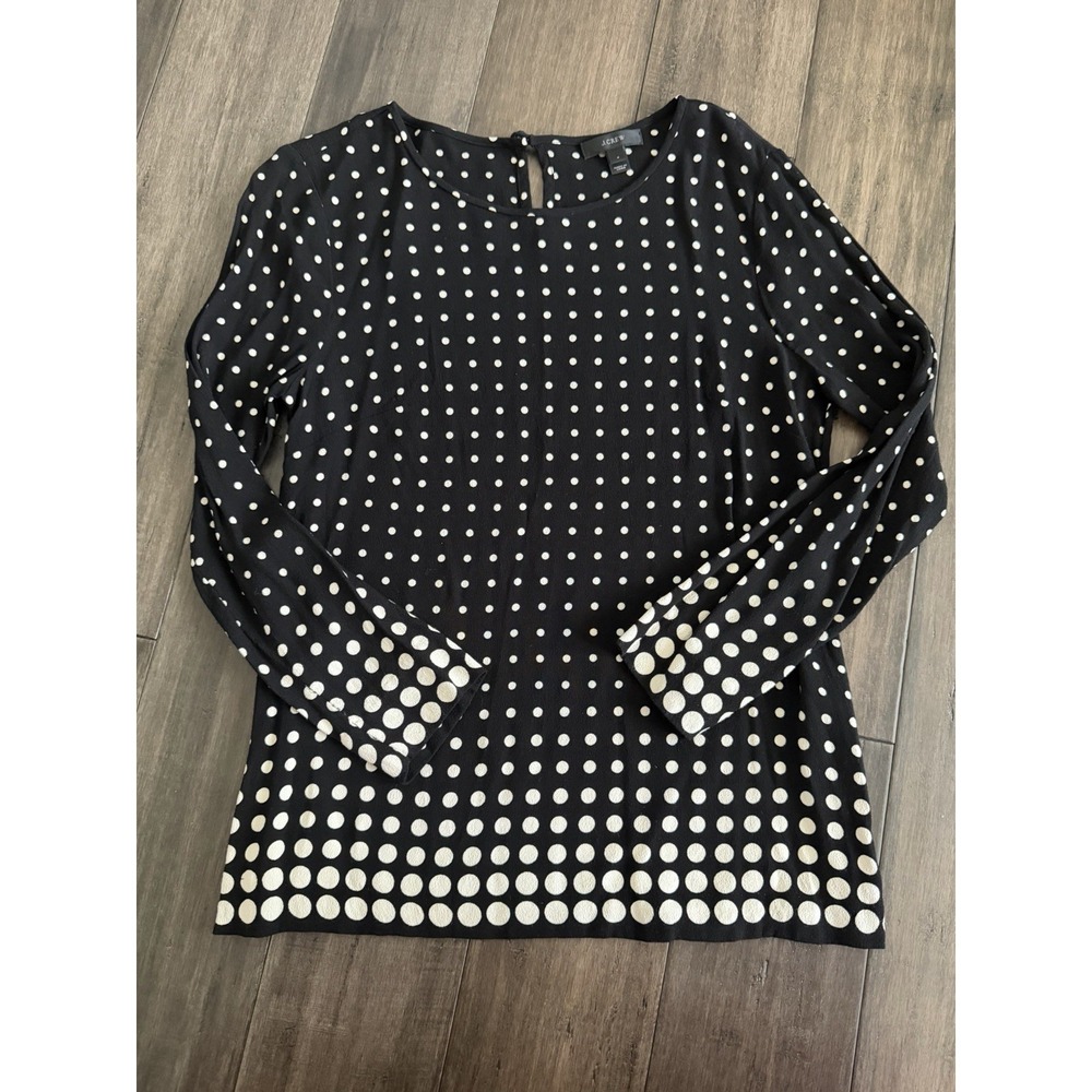 J. Crew Women's Black White Polka Dot Blouse Size 4 Long Sleeve Professionalโ